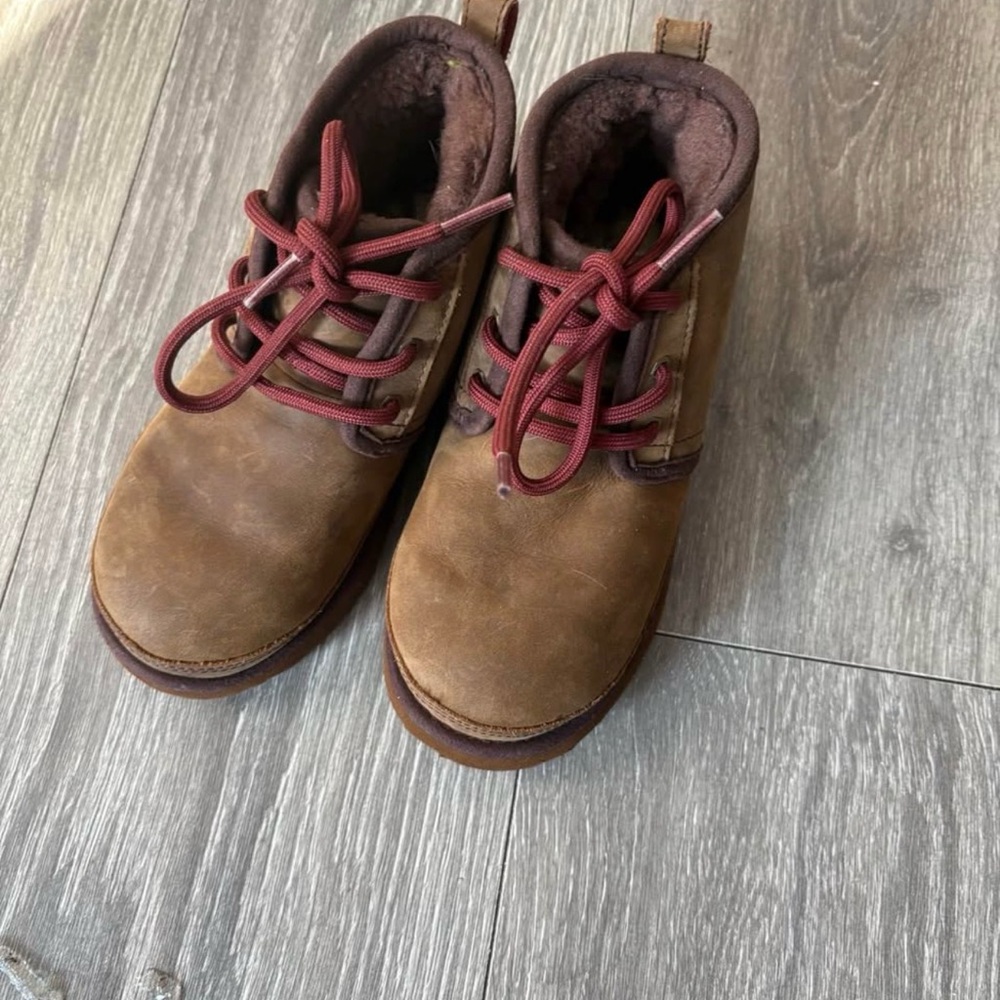 UGG Kids Brown Boots with Burgundy Laces
